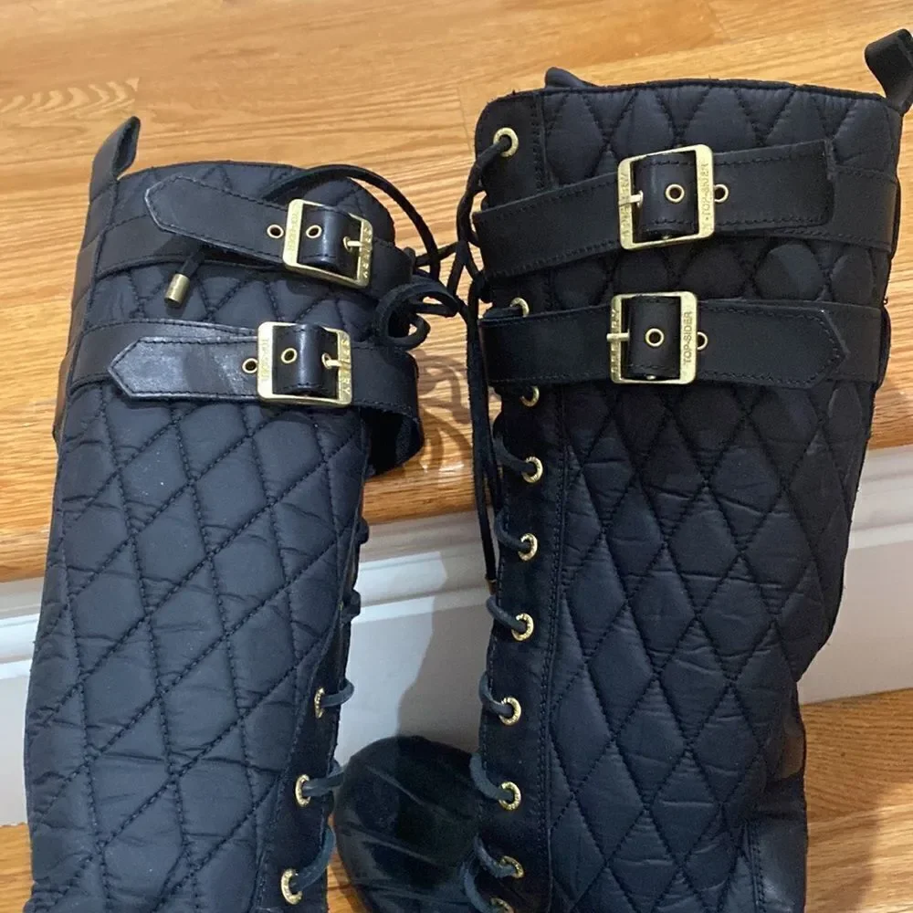 Sperry Top Sider Tall Quilted Womens Black Gold Winter Duck Boots 9045469 Size 6